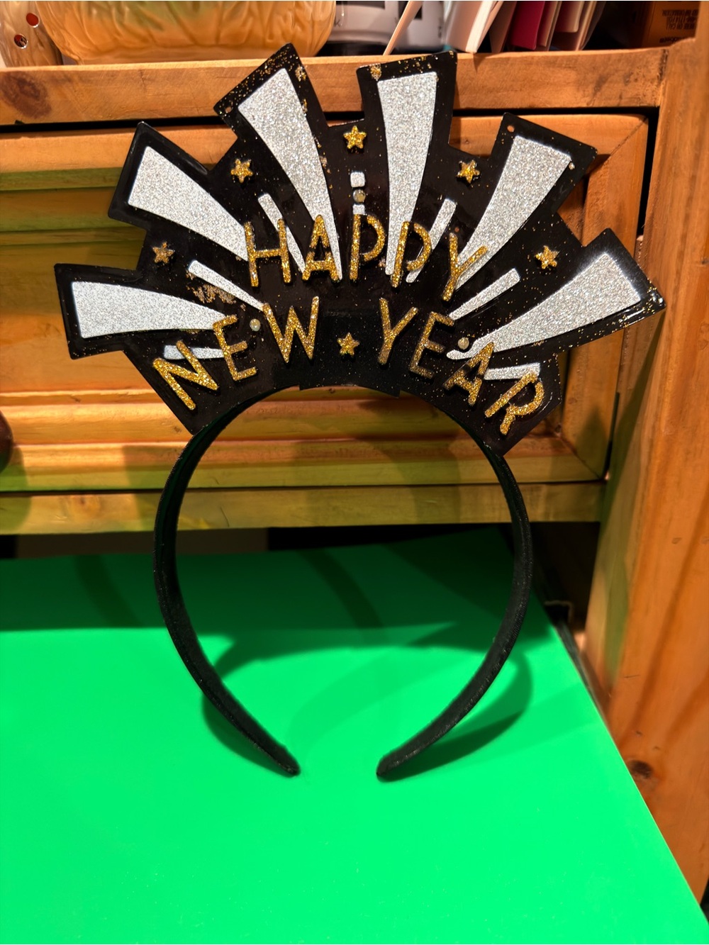 Happy New Year Sparkle Headband - Black & Gold